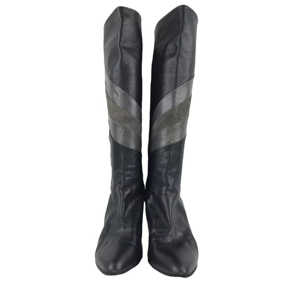 Rene Caty Womens Gray Leather Pointed Toe Cone Heel Knee High Boots Size 6 - Picture 3 of 10